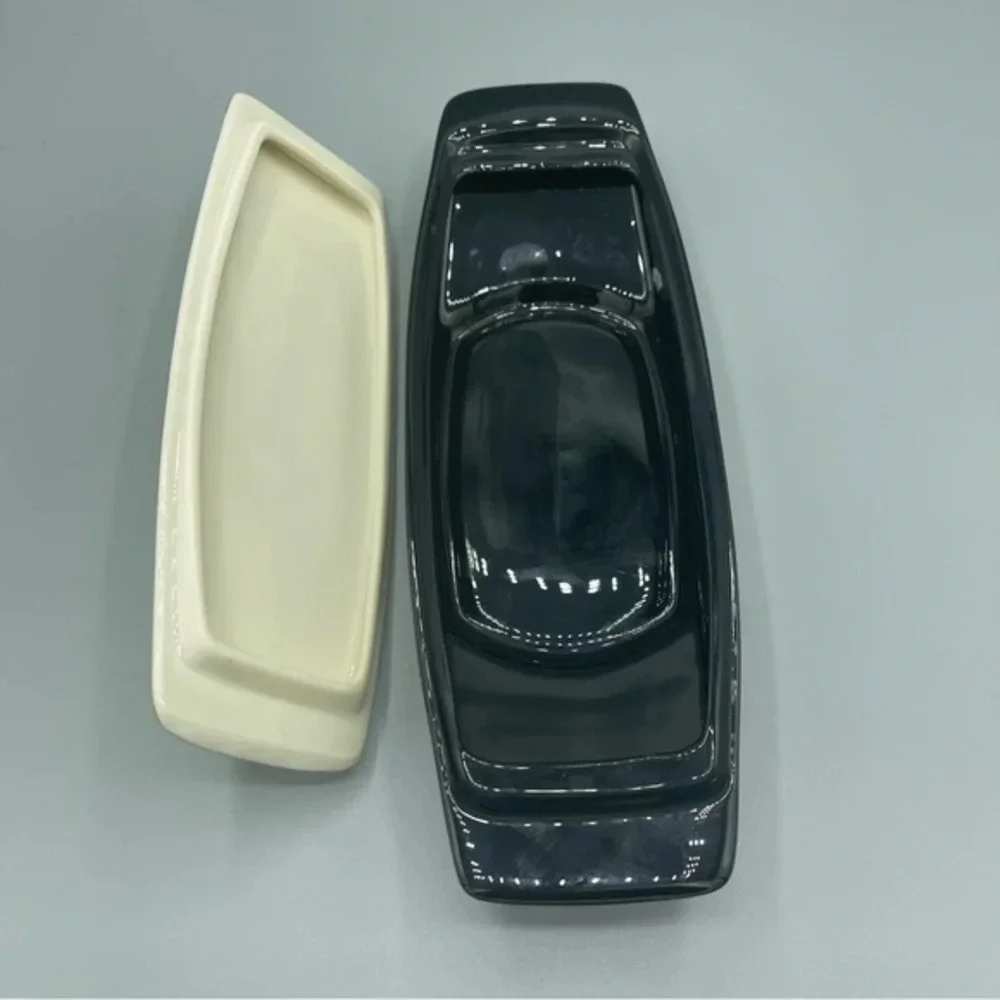 MCM Vintage Lenox Jam Relish Dish with 24-K Gold Black White Made in‎ USA